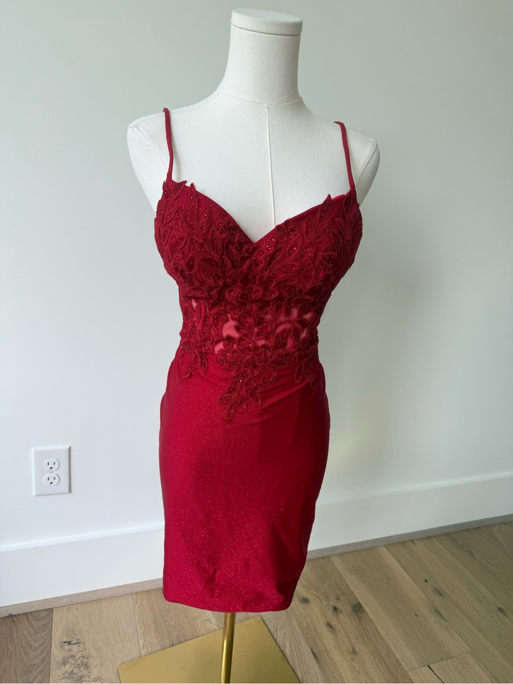 Dancing Queen Deep Red Lace-Embellished Mini Dress homecoming